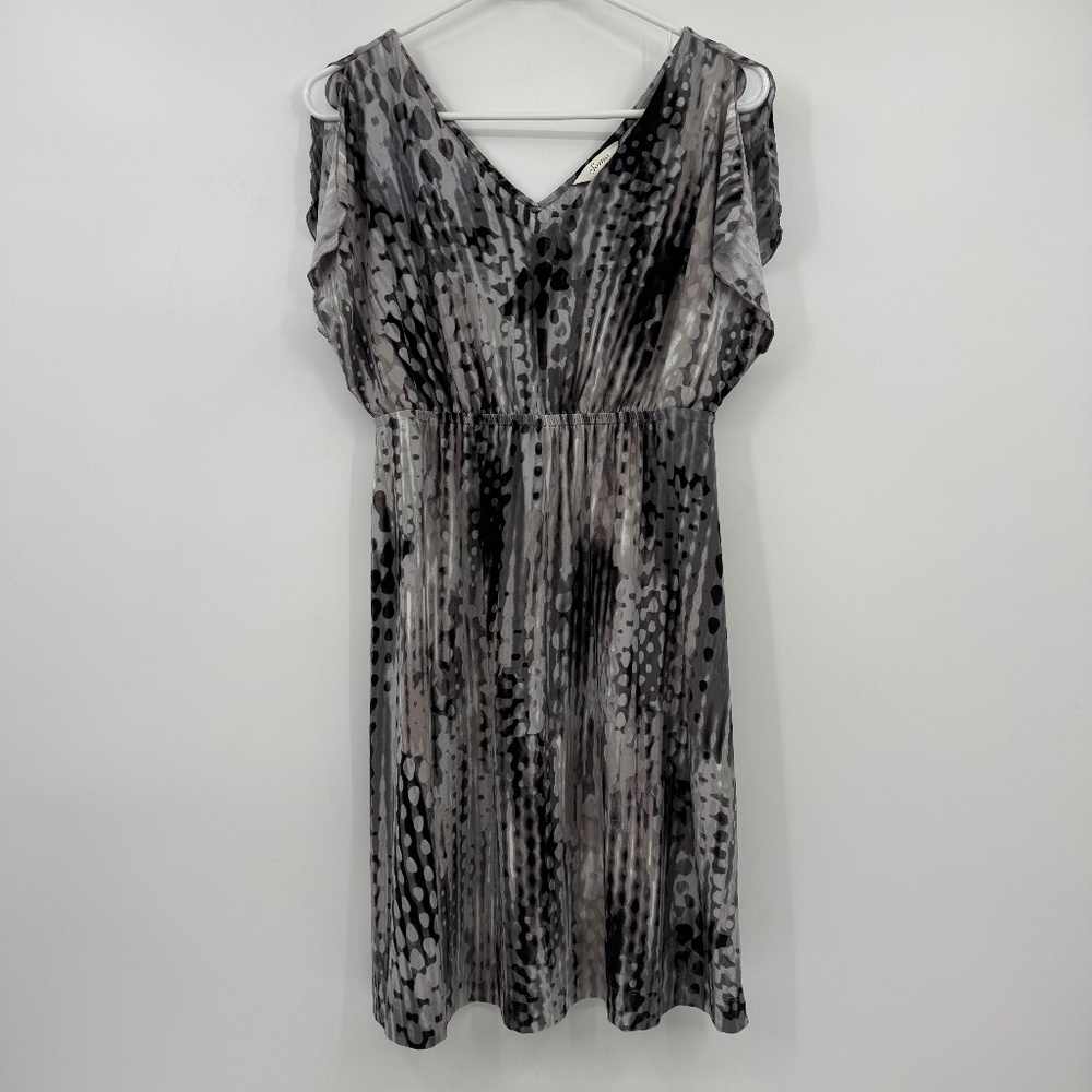 Soma Dress Women Small Gray Black V Neck Split Flutter Sleeves Soft Stretch